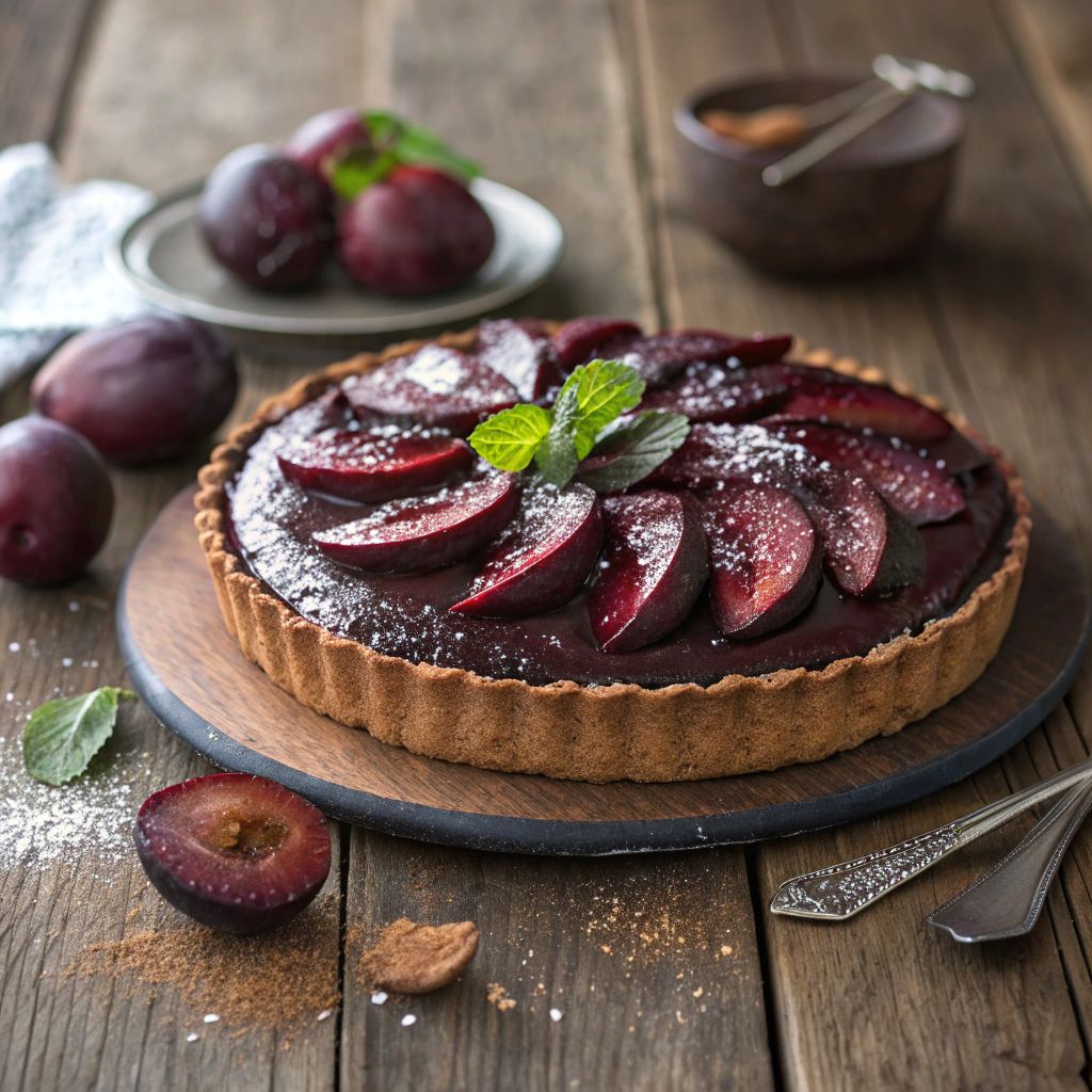 Decadent plum tart